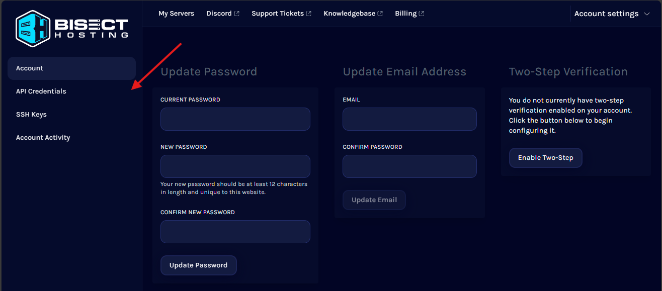 Bisect Pterodactyl User settings