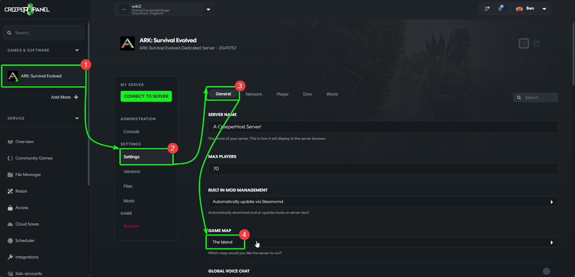 CreeperPanel ARKSE Change World