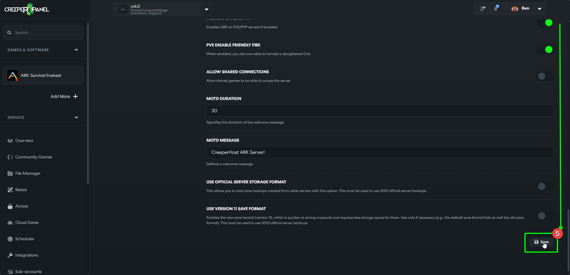 CreeperPanel ARKSE Change World