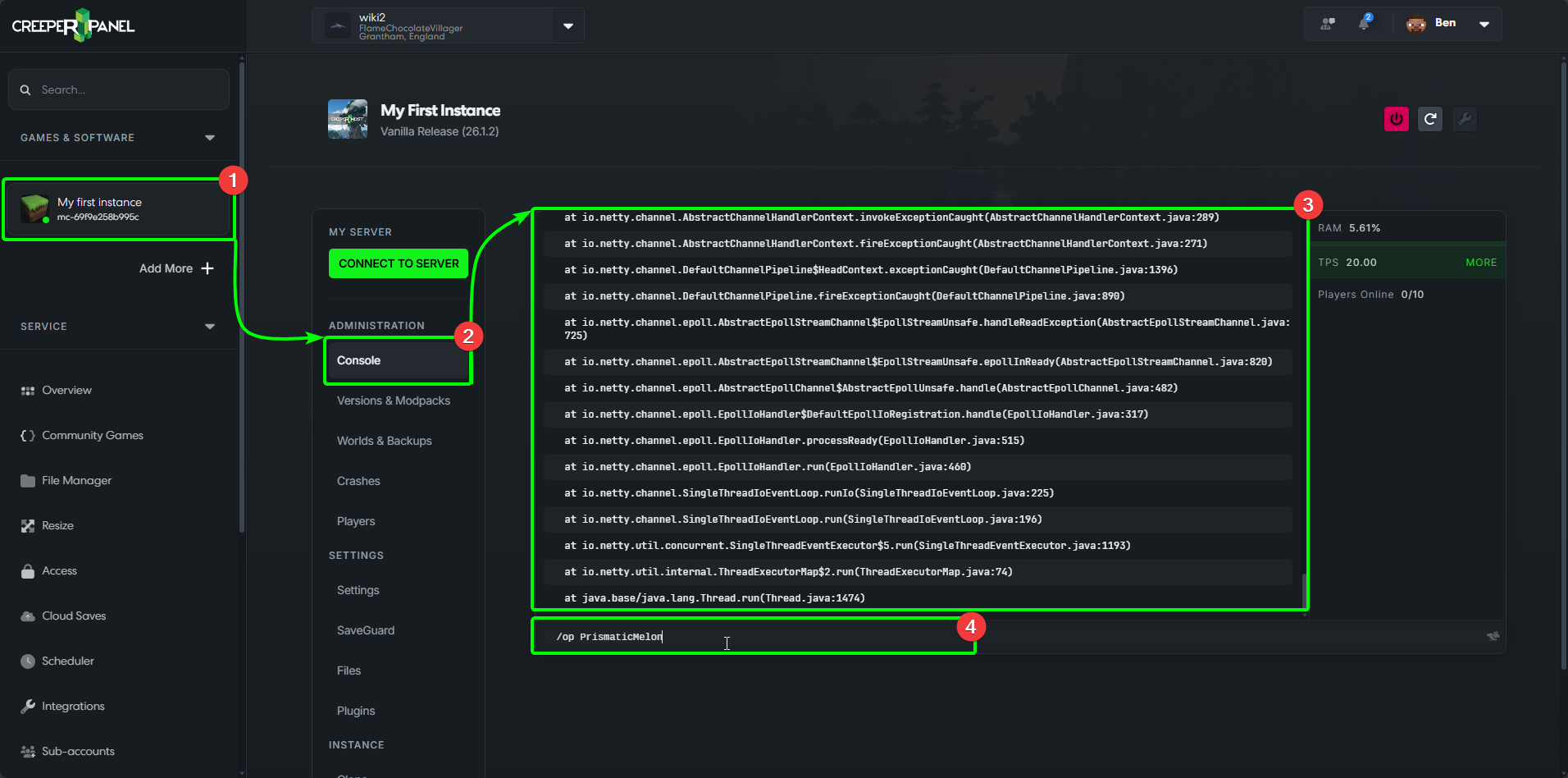 CreeperPanel Send Console Commands Diagram