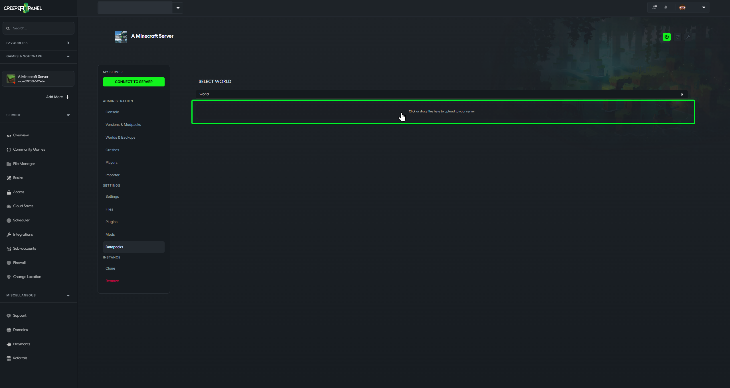 Datapack file upload interface