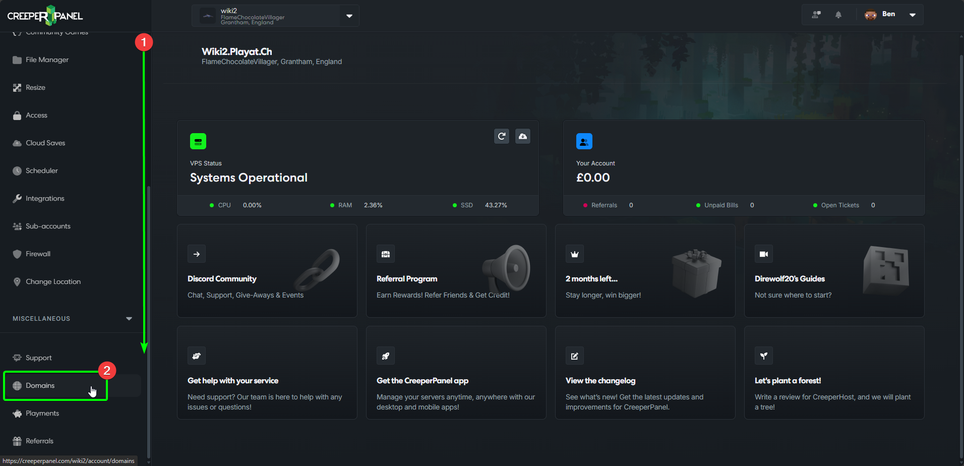 CreeperPanel Domains