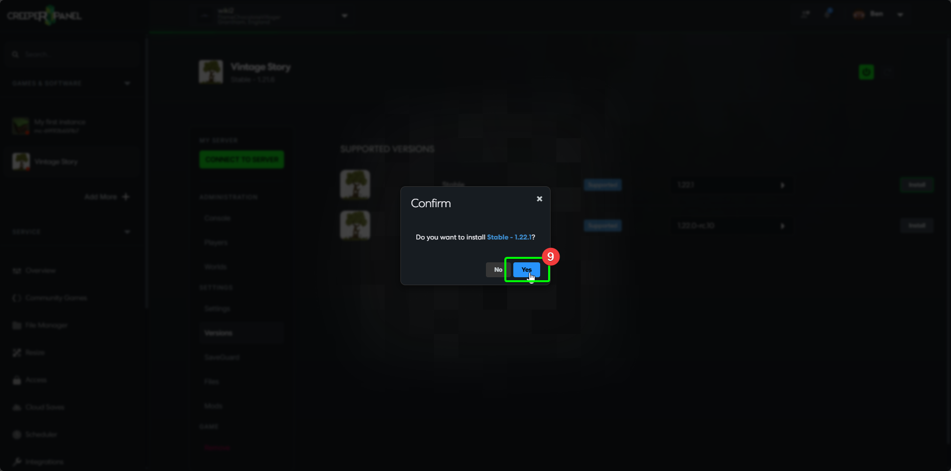 CreeperPanel Install Additional Software Confirm