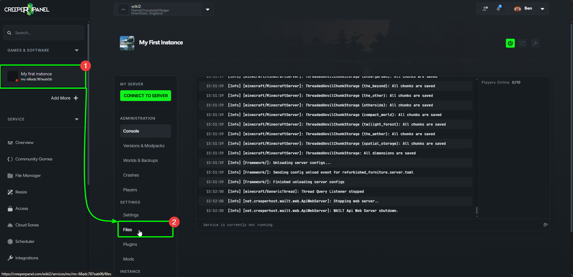 CreeperPanel MCJava ManualRestoreBackups