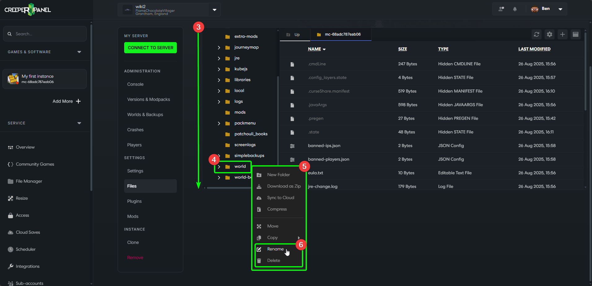 CreeperPanel MCJava ManualRestoreBackups