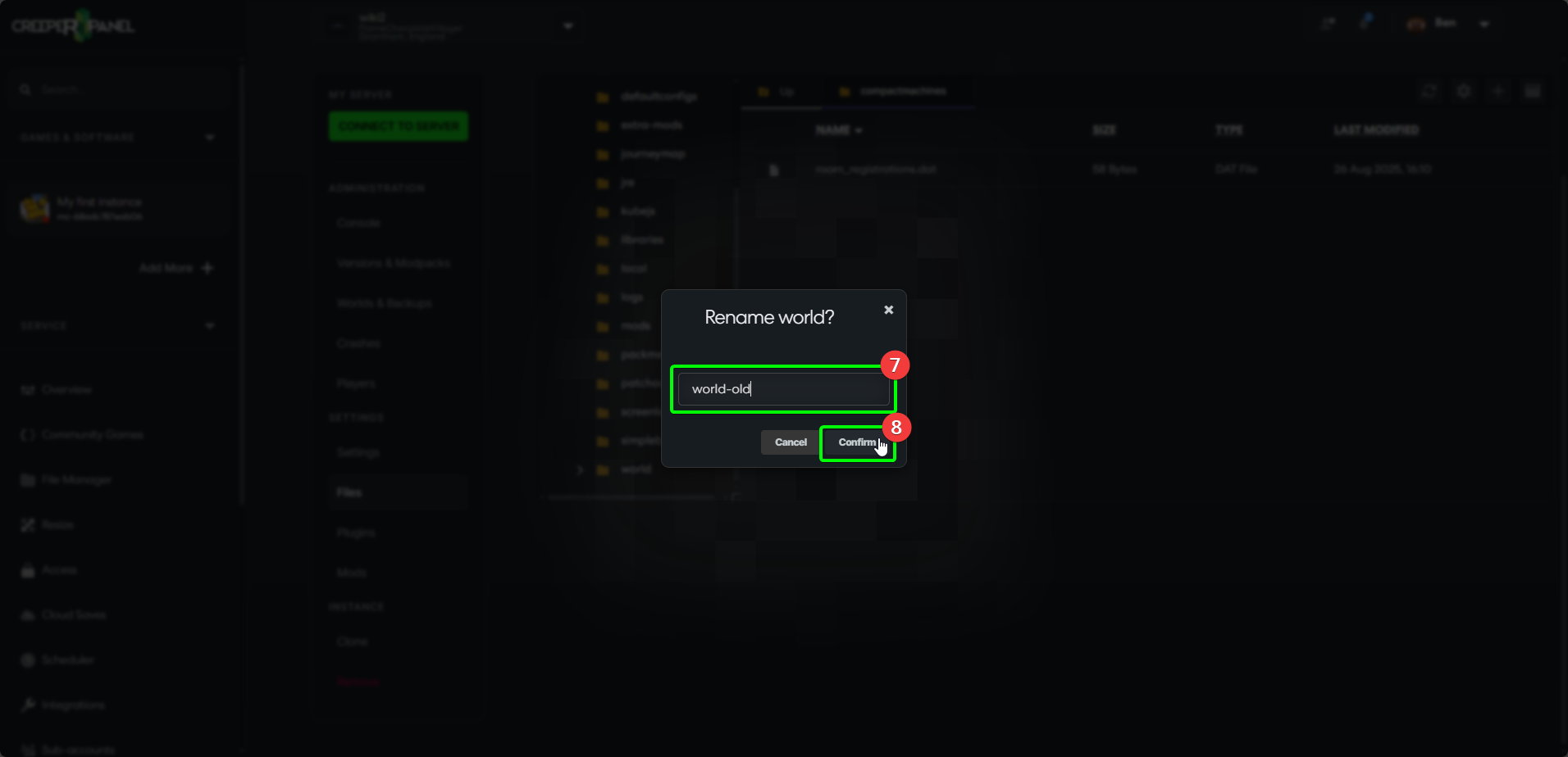 CreeperPanel MCJava ManualRestoreBackups
