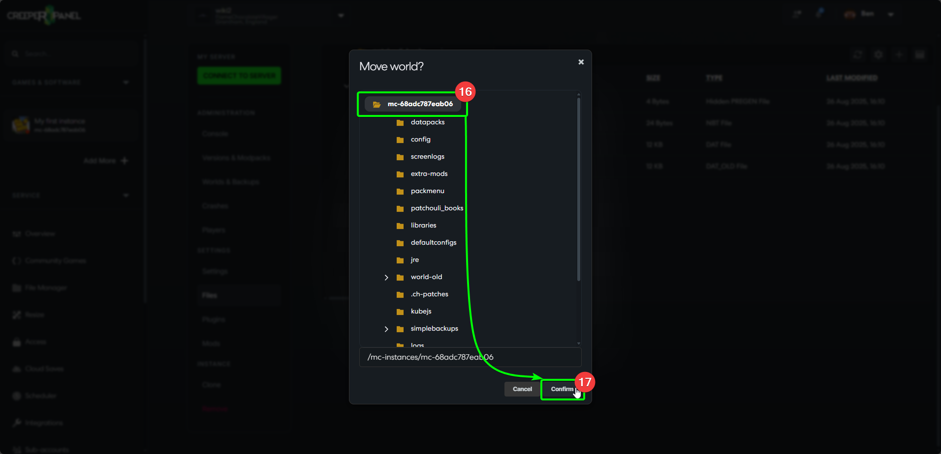 CreeperPanel MCJava ManualRestoreBackups