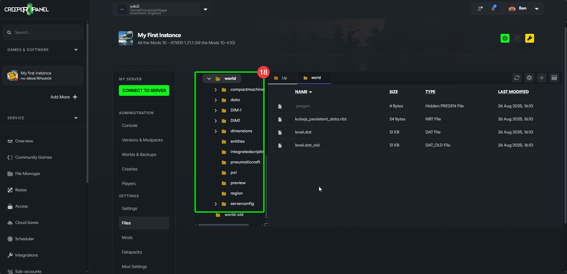CreeperPanel MCJava ManualRestoreBackups