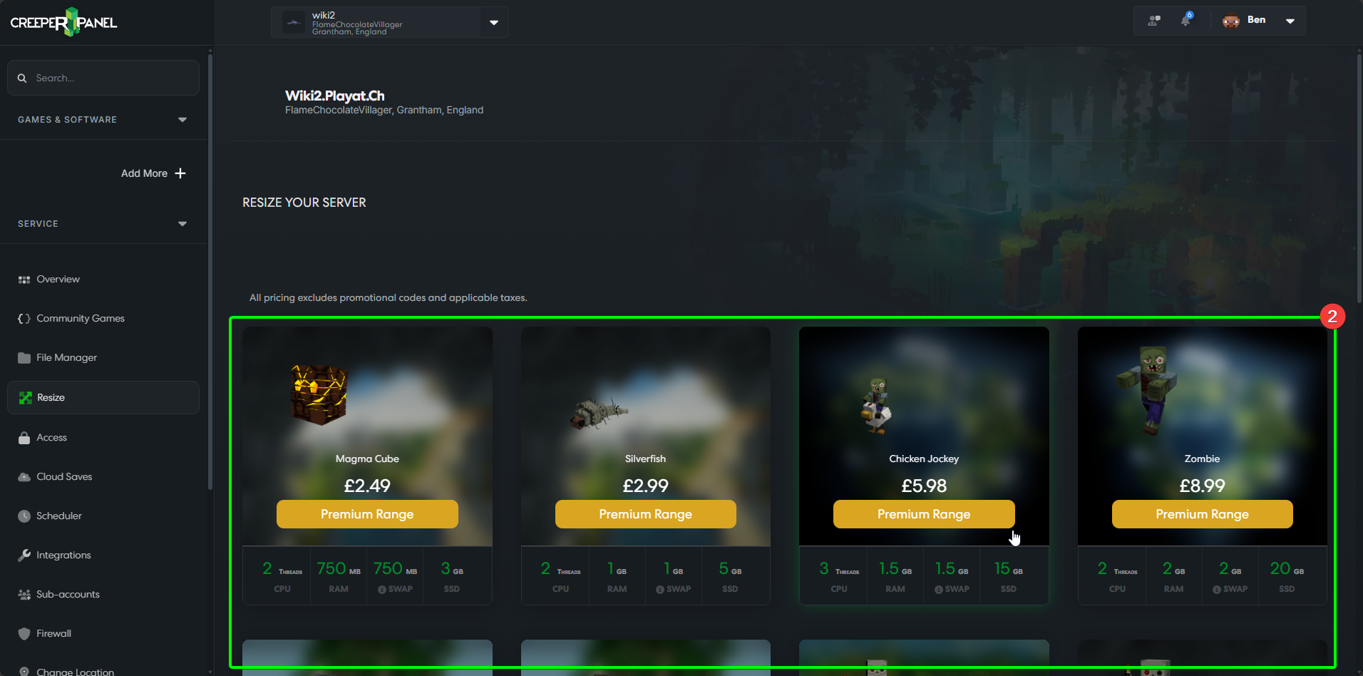 CreeperPanel Resize Service Package View
