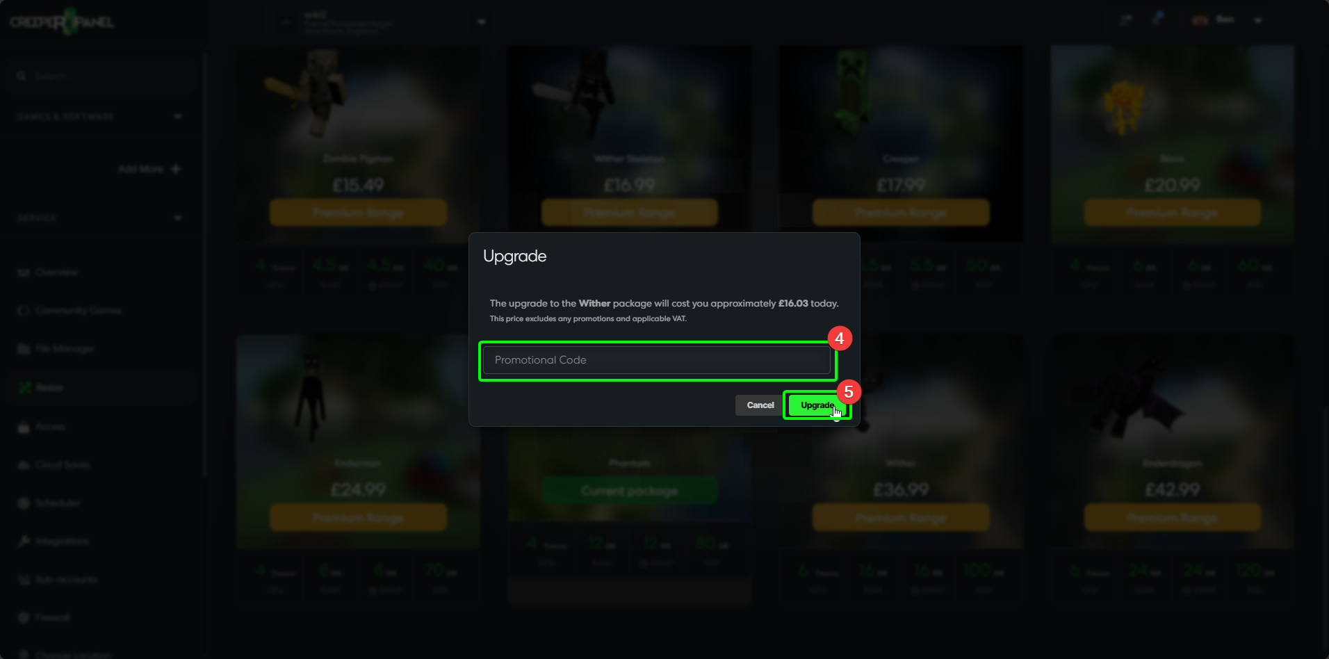 CreeperPanel Resize Service Select Package