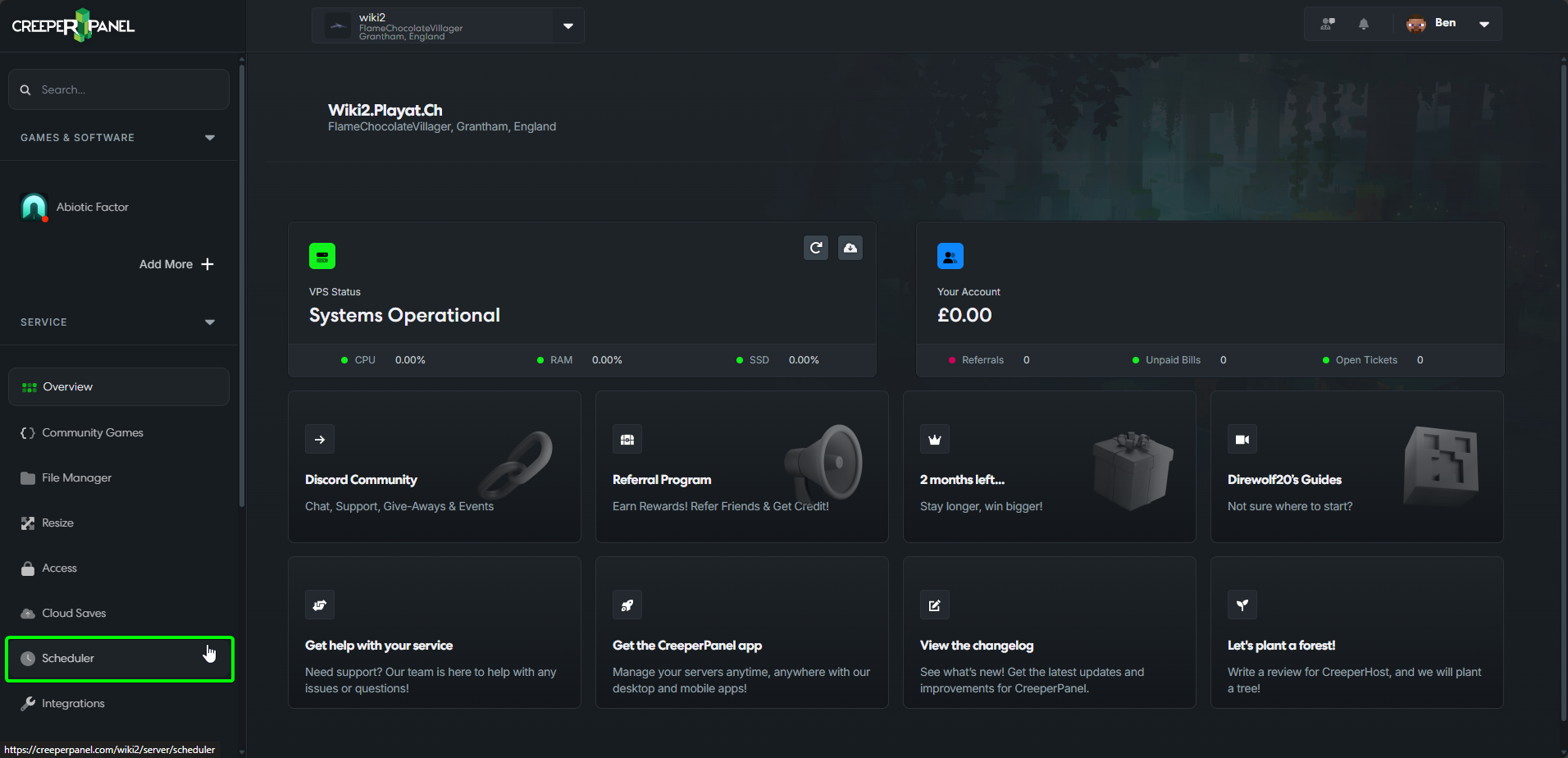 CreeperPanel Scheduler