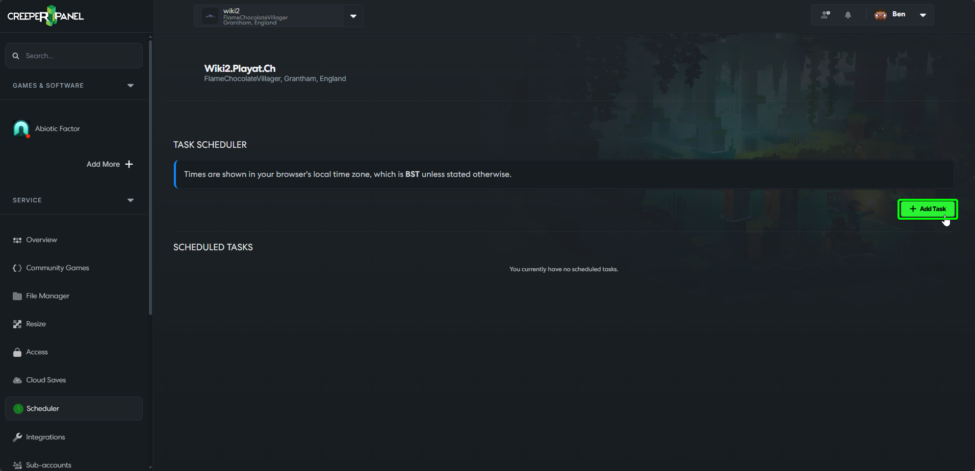 CreeperPanel Scheduler