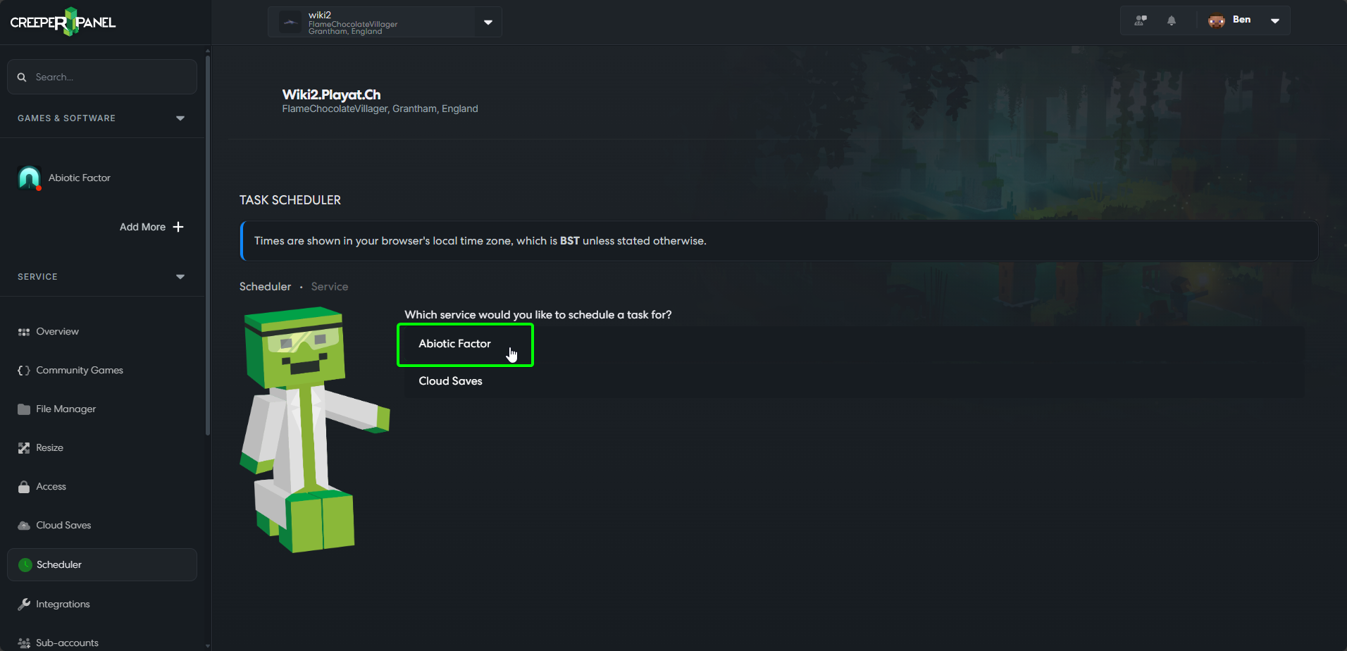 CreeperPanel Scheduler