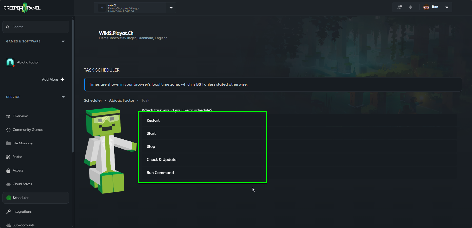 CreeperPanel Scheduler