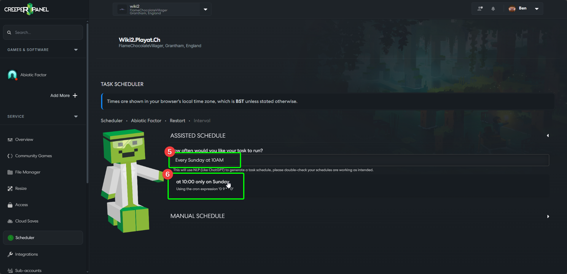 CreeperPanel Scheduler
