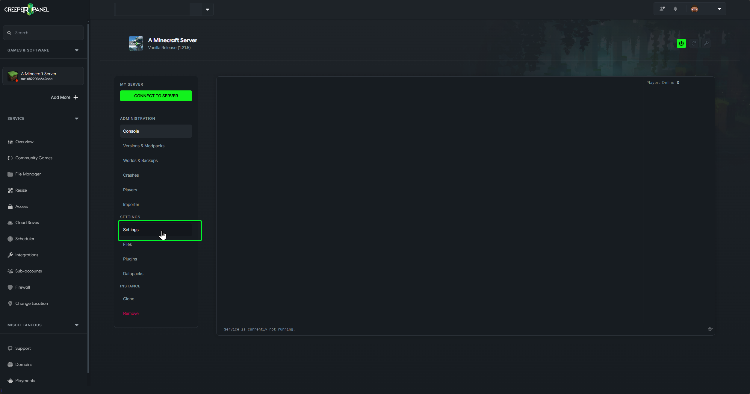 Settings option in the left sidebar navigation menu